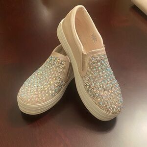Skechers Blush Slip-On Platform Sneakers with Iridescent Rhinestones